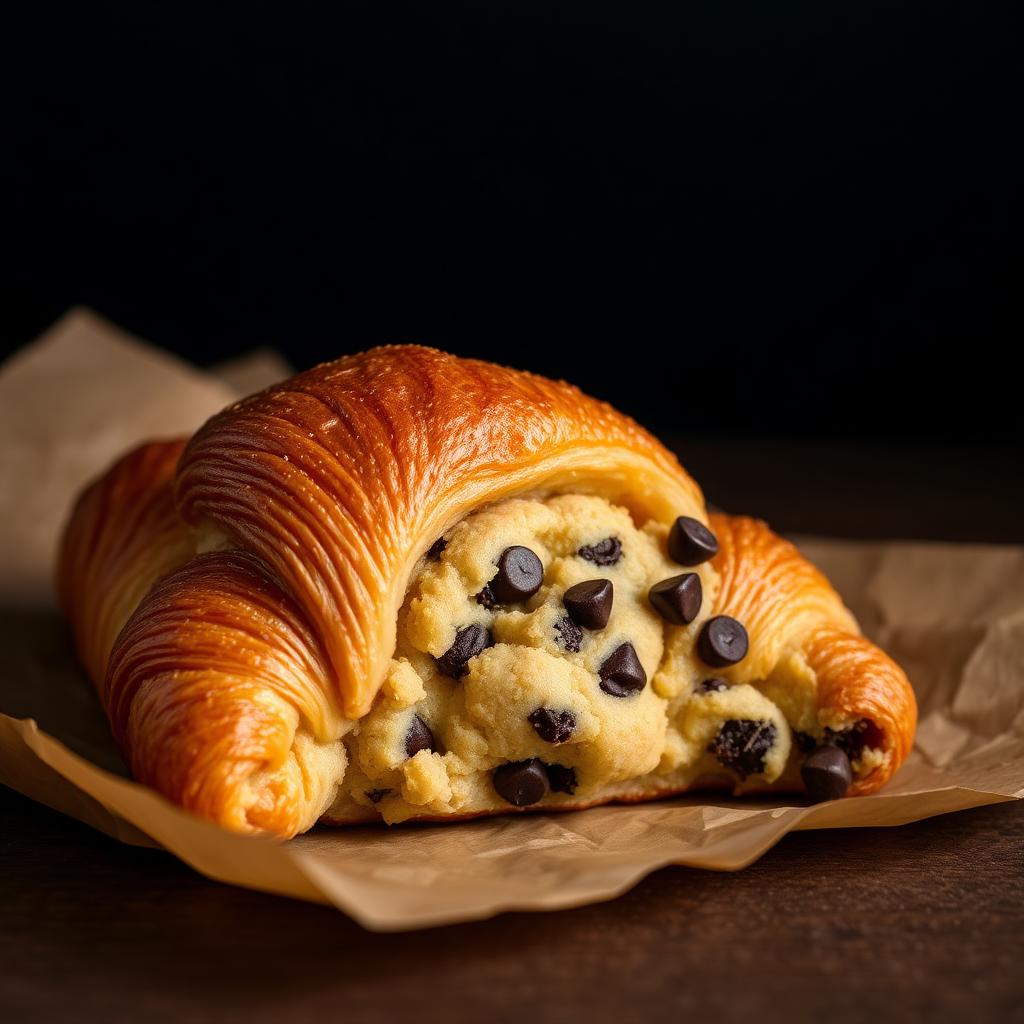 Cookie Croissant mit Cookieteig-Topping und Schokostückchen