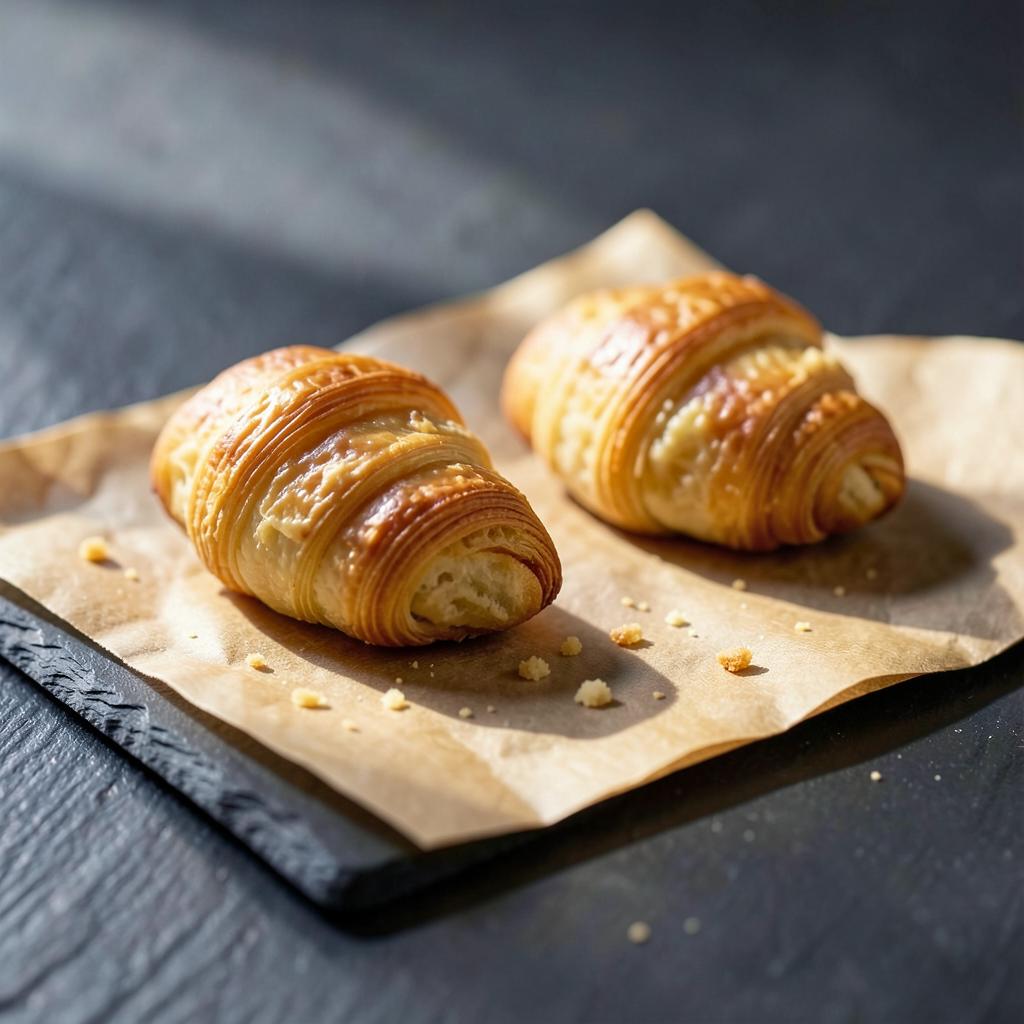 Zwei kleine Minicroissants auf Kraftpapier