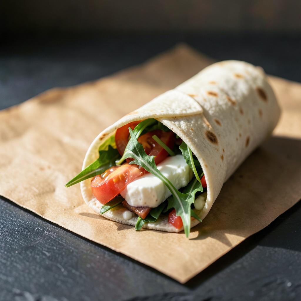 Veggie-Wrap mit Tomate, Mozzarella und Rucola